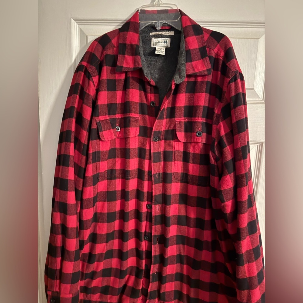 L.L. Bean Red and Black Checkered Shirt Jacket